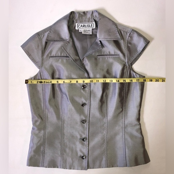 Vintage CARLISLE Silk Pantsuit Top Pants Belt Silver Gray (4) - Picture 5 of 17